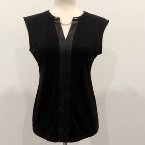 Calvin Klein black sleeveless faux leather and gold chain top